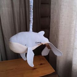 whale blue toy textile baby for kid gift mum natural material flax cotton for bed newborn personal mountains
