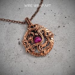 Copper wire pendant this natural agate, Unique wire wrapped gemstone necklace, Gift for yourself Handmade copper jewelry