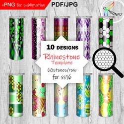Bundle / Rhinestone Tumbler Template 60 stones_row for SS16-4mm  / 10 seamless designs / Sublimation PNG-files included