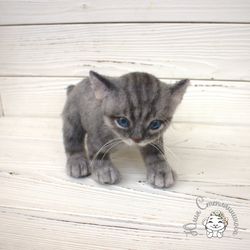 needle felted toy gray kitten