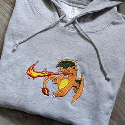 charizard nike embroidered crewneck, pokemon embroidered sweatshirt, inspired embroidered manga anime hoodie