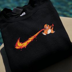 charmander nike embroidered crewneck, pokemon embroidered sweatshirt, inspired embroidered manga anime hoodie
