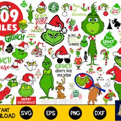 209 file grinch svg mega bundle svg eps png, for cricut, silhouette, digital, file cut