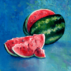 Watermelon Painting Fruits Original Art Impressionist Art Impasto Artwork 20"x20" by KseniaDeArtGallery