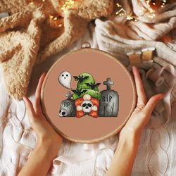 cross stitch pattern halloween gnome, graveyard cross stitch chart, gnome cross stitch, skull cross stitch, digital pdf