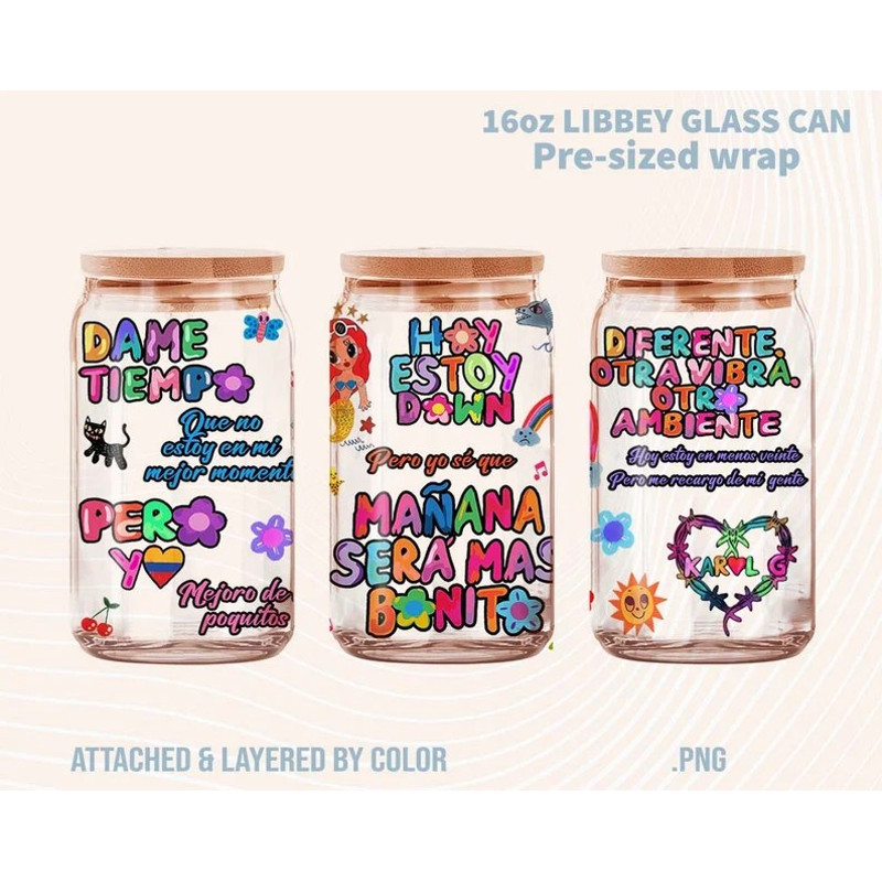 Karol G manana sera bonito tumbler, Karol G PNG file, Karol G 16 oz glass can wrap, Manana Sera Bonito PNG, Karol g, mañana sera bonito.jpg