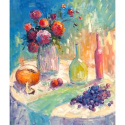 Still Life Painting Flowers Original Art Impressionist Art Impasto Artwork Fruits Painting 20"x16" by KseniaDeArtGallery