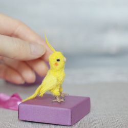 Miniature yellow cockatoo, Micro parrot, Custom pet portrait from photo, Dollhouse pet