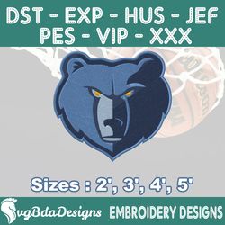 memphis grizzlies machine embroidery design, 4 sizes embroidery machine designs, nba embroidery, basketball embroidery
