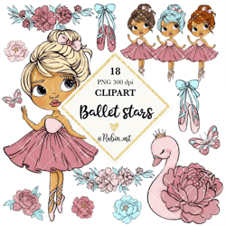 Beauty ballet girl clipart, ballet doll clipart, ballerina clipart, ballet planner sticker, ballet girl illustration