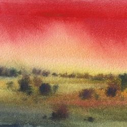 Original watercolor painting | Summer landscape art | Minimal watercolor painting | Small watercolor painting | Summer