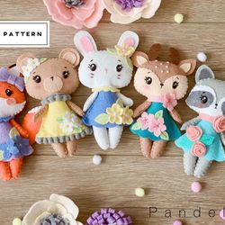 woodland animals set pdf pattern. easy diy sewing pattern with instructions step by step photos.