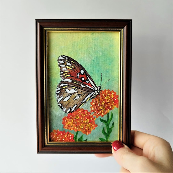Brown-butterfly-on-a-red-flower-acrylic-painting-small-art-wall.jpg