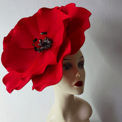 Large poppy Fascinator Kentucky Derby Hat, Flower headband, Tea Party Hat, Royal Ascot Hat, Festival hat, Derby 2024