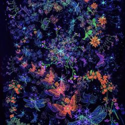 Blacklight decor "Dance of Butterfly" Tapestry decor Home poster Trippy art print Large Colorful backdrop with flowers
