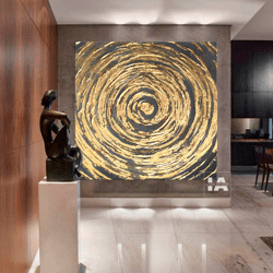 Gold Abstract Painting Original Art Black and Gold Art Canvas Painting Gold Leaf Art Golden Painting Modern Abstract