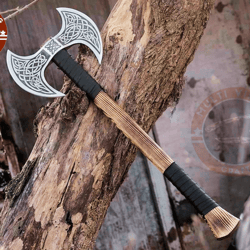 double headed viking axe, hand-forged double-bladed viking battle axe, dual head axe, gift for him, handmade axe,