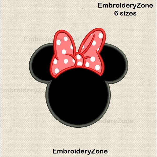 Head Minnie mouse with bow machine embroidery design appliq - Inspire ...