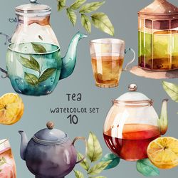 watercolor tea clipart set
