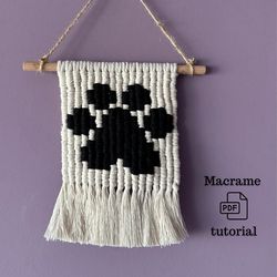 Macrame Animal paw Pattern / Pixel Paw Macrame Wall Hanging PDF Tutorial / DIY cat dog decoration / Cute Wall Hanging