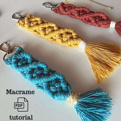Macrame Keychain Pattern PDF Lanyard Boho Keychain Modern Macrame Accessory Tutorial Instant Download Free Macrame Knot
