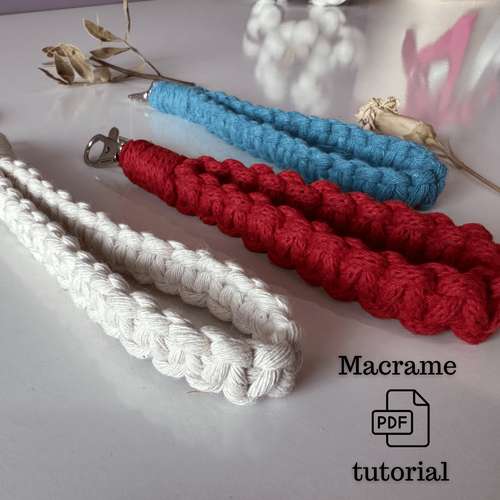 Macrame Keychain Pattern PDF Wristlet Key chain Macrame for Beginners Macrame Lanyard Boho Keychain Modern Macrame PDF