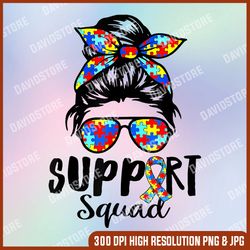 support squad messy bun png, autism png, autism awareness png, autism day png, autism sublimation, png, digital download