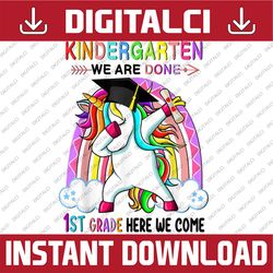 kindergarten graduation girls class 2022 graduate unicorn last day of school png sublimation design