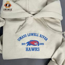 UMass Lowell River Hawks Embroidered Sweatshirt, NCAA Embroidered Shirt, Embroidered Hoodie, Unisex T-Shirt