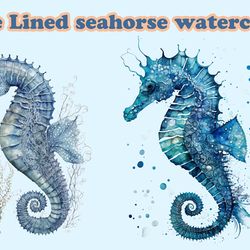 Blue Lined Seahorse Watercolor
