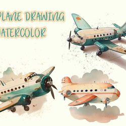 Cute Plane Drawing Watercolor