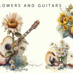 Sunflower And Guitars Watercolor