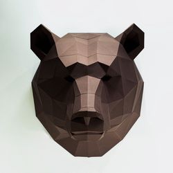 Bear Head, Paper Craft, Digital Template, Origami, PDF Download DIY, Low Poly, Wall decor