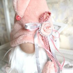 Pink and grey plush gnome stuffed doll