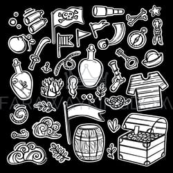 nautical object pirate monochrome clipart sticker vector set