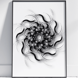 Spiral Flower Wall Art  Black Flower Painting by Stainles