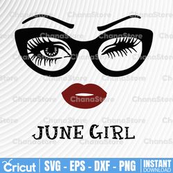 june girl svg, woman with glasses svg printable, girl with bandana design, blink eyes png, june svg, png sublimation,