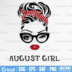 august girl svg, woman with glasses svg printable, girl with bandana design, blink eyes png, august svg, png sublimation