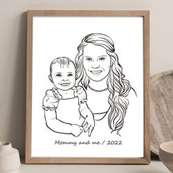 Custom portrait from photo Line drawing portrait Mothers Day gift