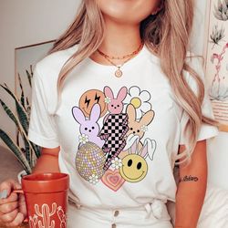 Retro Easter t-shirt, Easter bunny smiley face t-shirt, Easter sublimation design, groovy easter t-shirt - T209