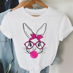 Cute Bunny Rabbit With Bandana, Bunny With Glasses ,Easter Day T-Shirt, Easter Bunny Shirt -T229