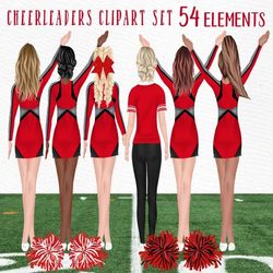 cheerleaders bundle clipart: "girls clipart" watercolor girls best friends sports team clip art cheerleaders uniforms sc