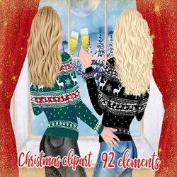 christmas girls clipart: "best friend clipart" christmas mug design customizable clipart bff clipart matching sweaters c