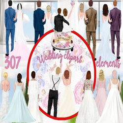 bride and groom clipart: "wedding bundle clipart" wedding dress men in suit groomsman clipart bride illustration bridal