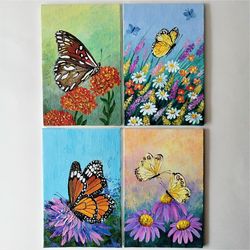 Butterflies Acrylic Paintings - Insect Wall Decor Set of 4