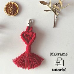 Macrame heart keychain pdf tutorial, Easy heart macrame gift DIY, Macrame ornament for beginners, Nursery decor, Pdf pat