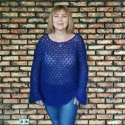 knitted, sheer jumper in fine mohair. soft, thin knitted oversized sweater for women. openwork, transparent summer top