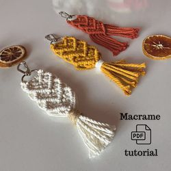 Macrame Heart keychain PDF tutorial Step by step guide DIY Handmade Valentine's Day Decor Boho style DIY Heart bag charm