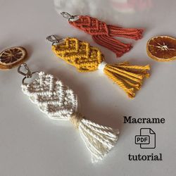 macrame heart keychain pdf tutorial step by step guide diy handmade valentine's day decor boho style diy heart bag charm