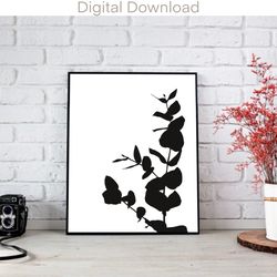 eucalyptus wall art printable, printable posters black and white, printable wall art, digital wall art, printable poster